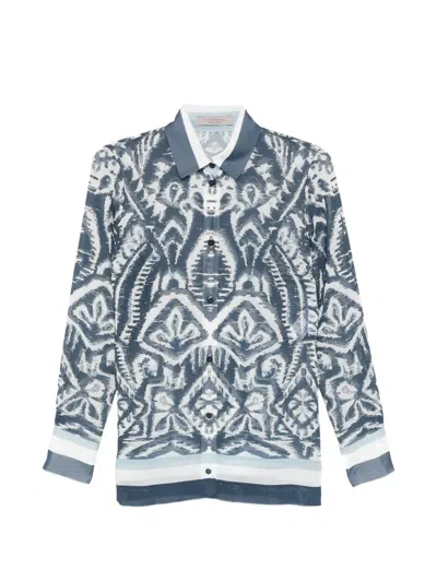 D Exterior Patterned Collared Shirt In Blue