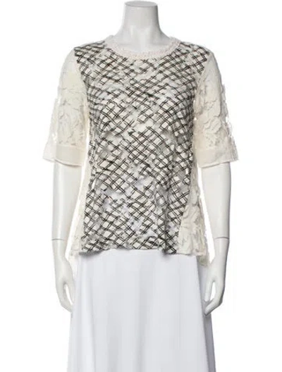 Pre-owned D Exterior Patterned Crew Neck Top In White