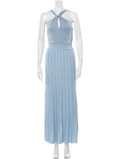 Pre-owned D Exterior Patterned Long Dress In Blue