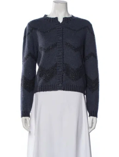 Pre-owned D Exterior Patterned Open Front Sweater In Blue