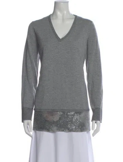 Pre-owned D Exterior Patterned V-neck Sweater In Gray