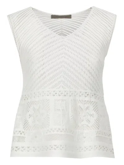 D Exterior Perforated Lace Top In White