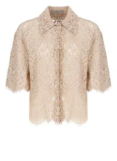 D Exterior D.exterior Lace Short Sleeve Top In Neutral