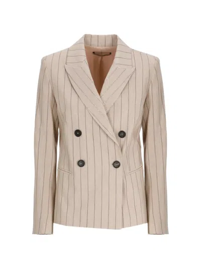 D Exterior Pinstripe Sequin-embellished Jacket In Brown