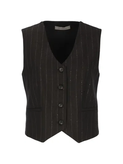 D Exterior Pinstripe Sequin-embellished Waistcoat In Black