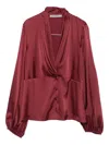 D Exterior Pleated Button-front Blouse In Red