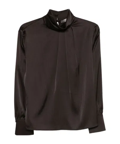 D Exterior Pleated Detail Blouse In Brown