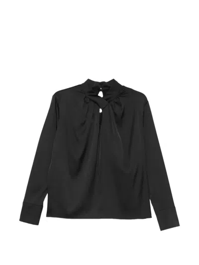 D Exterior Pleated Long-sleeve Blouse In Black