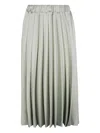 D Exterior Pleated Satin Midi Skirt In Green