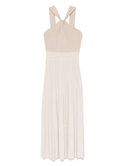 D Exterior D. Exterior Plissé Detail Dress With Twist Neckline In Neutral