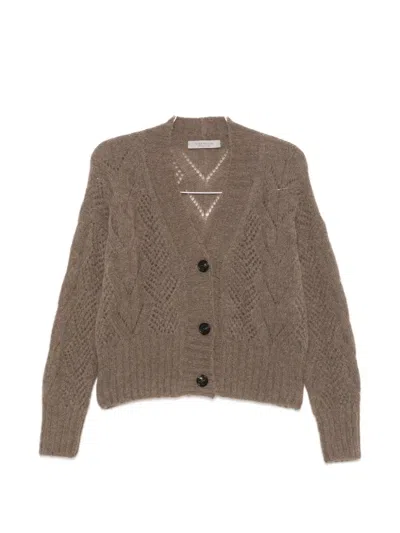 D Exterior Pointelle-knit Button-up Cardigan In Brown