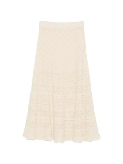 D Exterior Pointelle-knit Flared Skirt In Neutrals