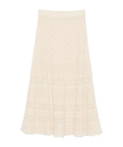 D Exterior Pointelle-knit Flared Skirt In White