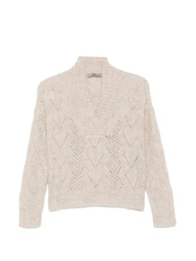 D Exterior Pointelle-knit V-neck Sweater In Neutral