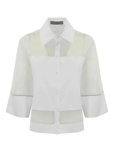 D Exterior Poplin And Organza Shirt In White