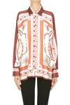 D Exterior Printed Satin Blouse In Multi