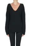 D Exterior Ribbed Knit Pullover In Black