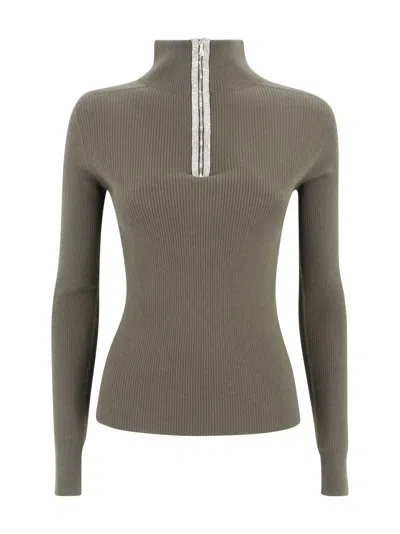 D Exterior Ribbed Sweater With Pendant In Gray