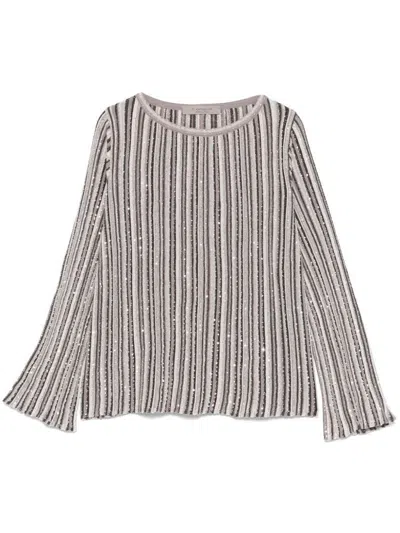 D Exterior Ribbed Wool Sweater With Sequins In Brown