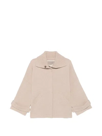 D Exterior Ribbed-collar Button-up Cardigan In Neutral
