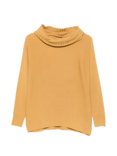 D Exterior Ribbed-knit Cowl-neck Sweater In Orange