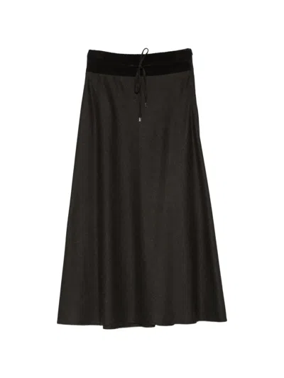 D Exterior Ribbed-knit Drawstring Skirt In Brown