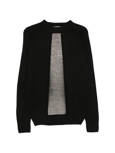 D Exterior Ribbed-knit Metallic-panel Sweater In Black