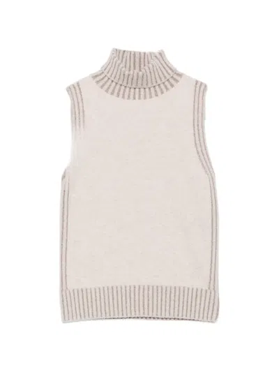 D Exterior Ribbed-trim Roll-neck Sleveeless Sweater In Neutral