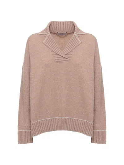 D Exterior Ribbed-trim V-neck Sweater In Pink