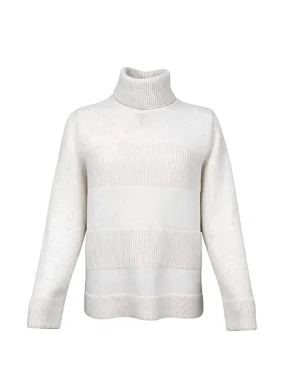D Exterior High-neck Long-sleeved Sweater In White