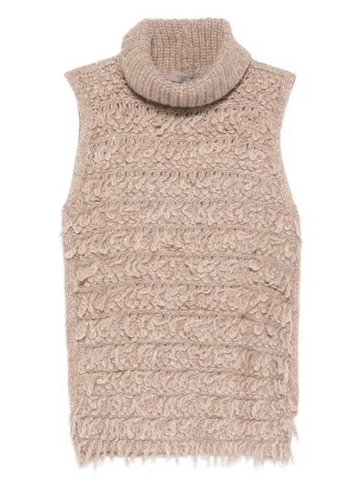 D Exterior Roll-neck Textured Sweater In Neutral