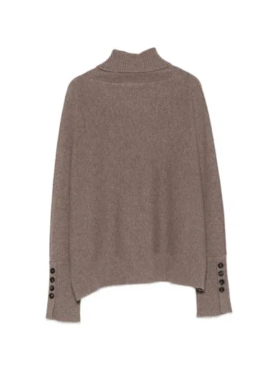 D Exterior Roll-neck Button-cuff Sweater In Brown