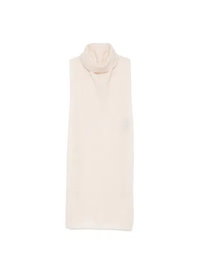 D Exterior Roll-neck Sleeveless Midi Dress In Neutral