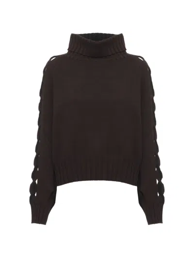 D Exterior Roll-neck Sweater In Brown