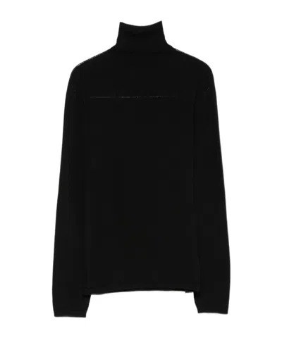 D Exterior Roll-neck Wool Sweater In Black