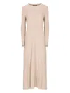 D Exterior Round-neck Long-sleeves Midi Dress In Neutral