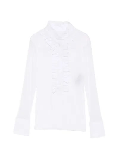D Exterior Ruffled Long-sleeve Blouse In White