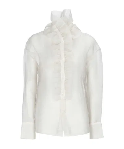 D Exterior Ruffled Tulle Button-down Shirt In White