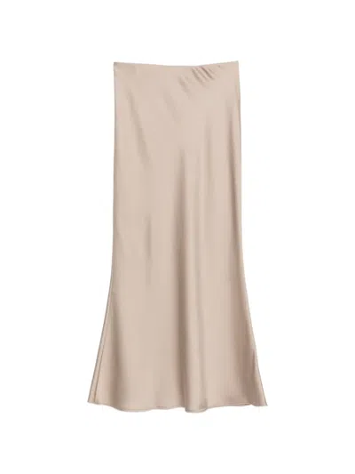 D Exterior Satin-finish Flared Midi Skirt In Neutral