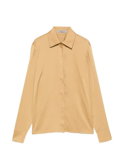 D Exterior Satin-finish Long-sleeve Shirt In Nude
