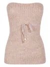 D Exterior Sequin-embellished Drawstring Knitted Top In Pink