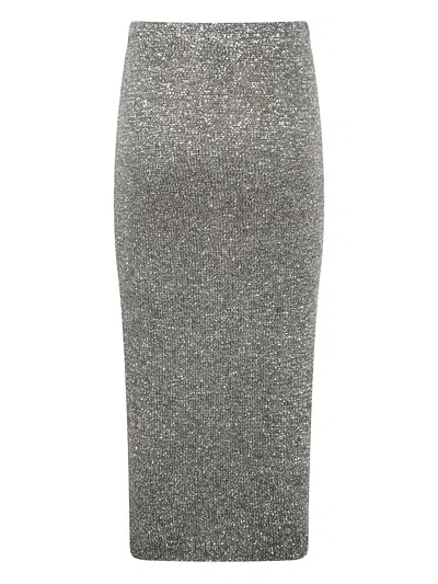 D Exterior Sequin-embellished Knitted Midi Skirt In Gold