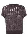 D Exterior Sequin-embellished Open-knit Sweater In Brown
