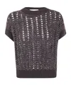 D Exterior Sequin-embellished Open-knit Sweater In Brown