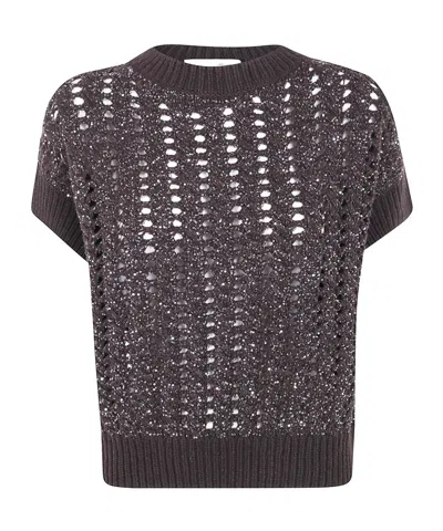 D EXTERIOR SEQUIN-EMBELLISHED OPEN-KNIT SWEATER