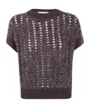 D Exterior Sequin-embellished Open-knit Sweater In Brown