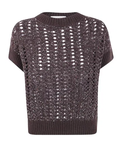 D EXTERIOR SEQUIN-EMBELLISHED OPEN-KNIT SWEATER
