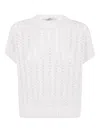 D Exterior Sequin-embellished Open-knit Sweater In White