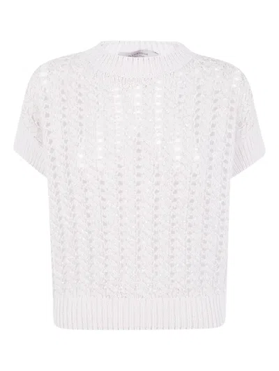 D Exterior Sequin-embellished Open-knit Sweater In White