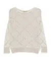 D Exterior Textured White Knit Sweater With Subtle Shimmer In Neutral